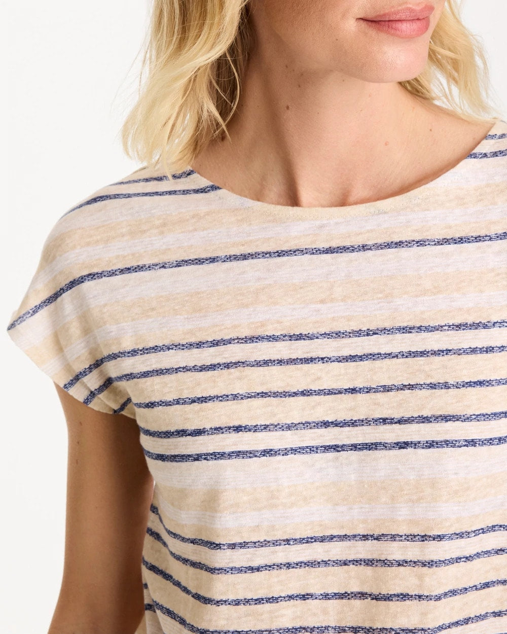 Chico's On Sale Passport Blue Striped Linen Dolman Tee