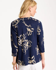 Chico's Sale Passport Blue Floral Linen Open Front Cardigan