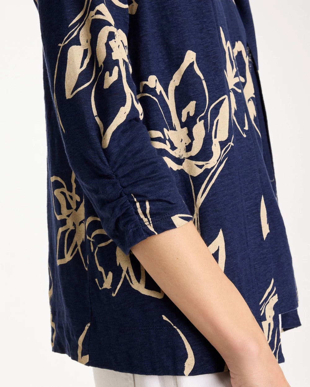 Chico's Sale Passport Blue Floral Linen Open Front Cardigan