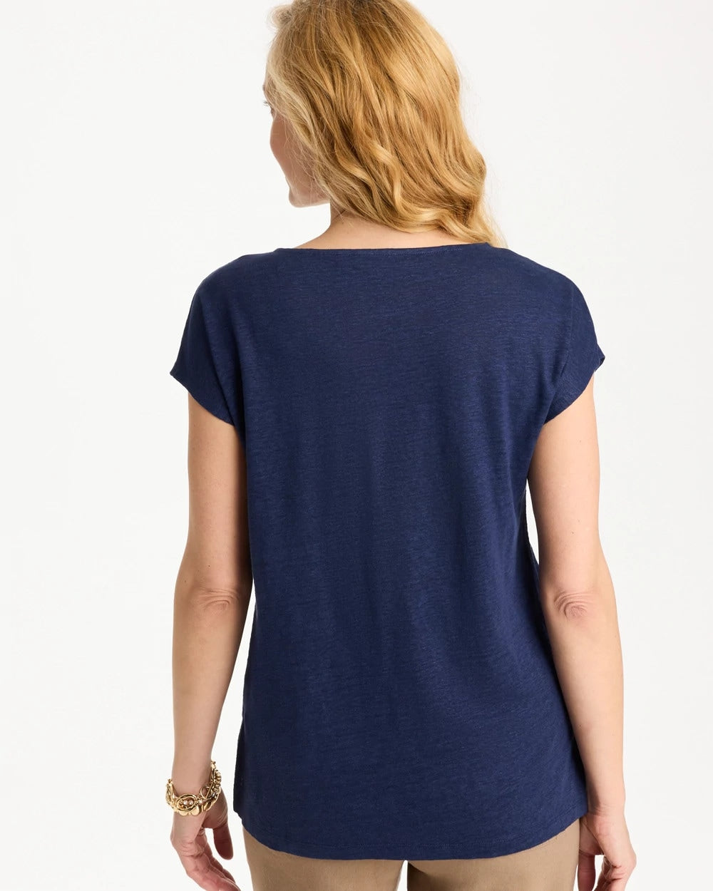 Chico's Outlet Passport Blue Embroidered Linen Dolman Tee
