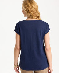 Chico's Outlet Passport Blue Embroidered Linen Dolman Tee