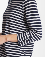 Chico's Online Passport Blue Striped Cotton Slub 3/4 Sleeve Button Tee