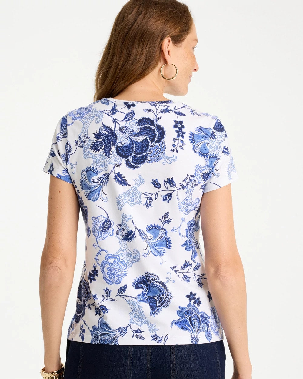 Chico's Sale Passport Blue Jolene Cotton Stretch Cap Sleeve Tee