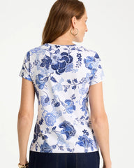 Chico's Sale Passport Blue Jolene Cotton Stretch Cap Sleeve Tee