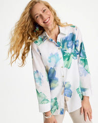 Chico's On Sale Passport Blue No Iron™ Printed Linen Shirt