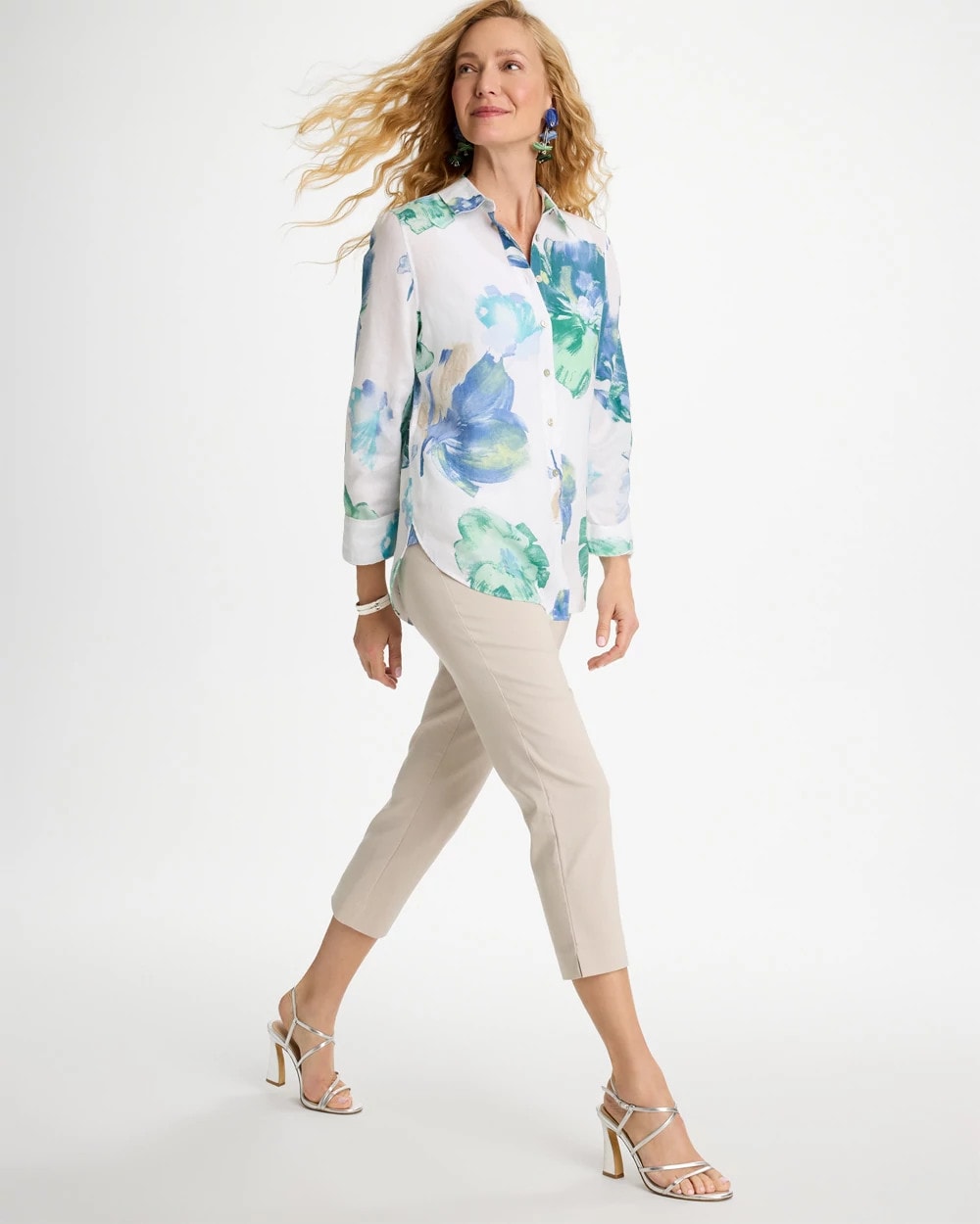 Chico's On Sale Passport Blue No Iron™ Printed Linen Shirt