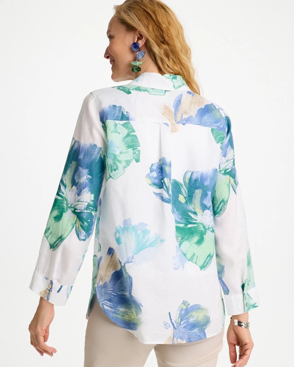 Chico's On Sale Passport Blue No Iron™ Printed Linen Shirt