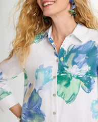 Chico's On Sale Passport Blue No Iron™ Printed Linen Shirt