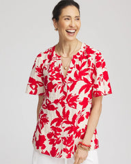 Chico's For Sale Red Glow Floral Linen Popover Shirt