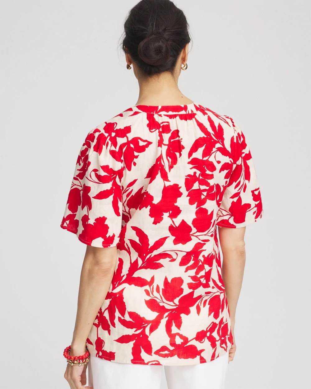 Chico's For Sale Red Glow Floral Linen Popover Shirt