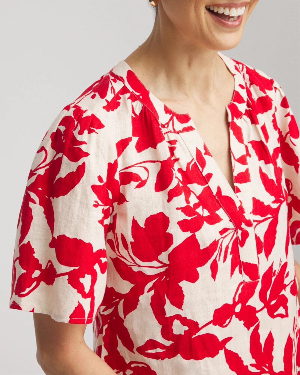 Chico's For Sale Red Glow Floral Linen Popover Shirt