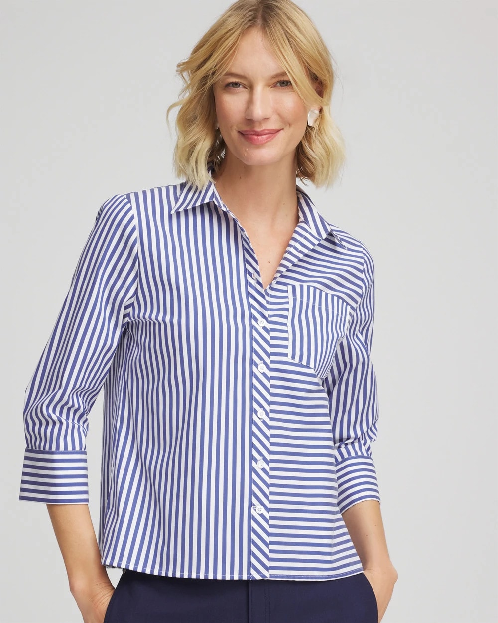 Chico's Discount Hidden Sapphire Stripe Mixing Poplin Shirt