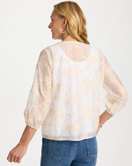 Chico's Outlet Alabaster Embroidered Tassel Tie-Front Top