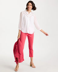 Chico's On Sale Alabaster Cutwork Trim Chiffon Blouse
