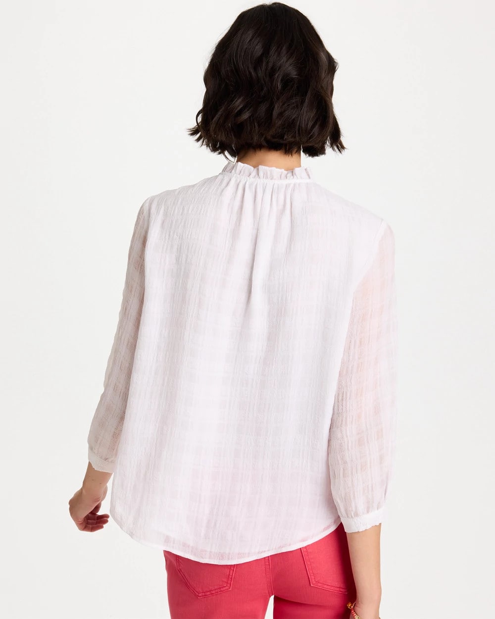 Chico's On Sale Alabaster Cutwork Trim Chiffon Blouse