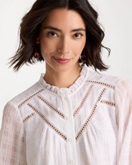 Chico's On Sale Alabaster Cutwork Trim Chiffon Blouse