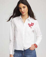 Chico's Discount Alabaster Crystal Heart Poplin Shirt