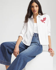 Chico's Discount Alabaster Crystal Heart Poplin Shirt