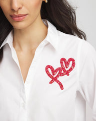 Chico's Discount Alabaster Crystal Heart Poplin Shirt