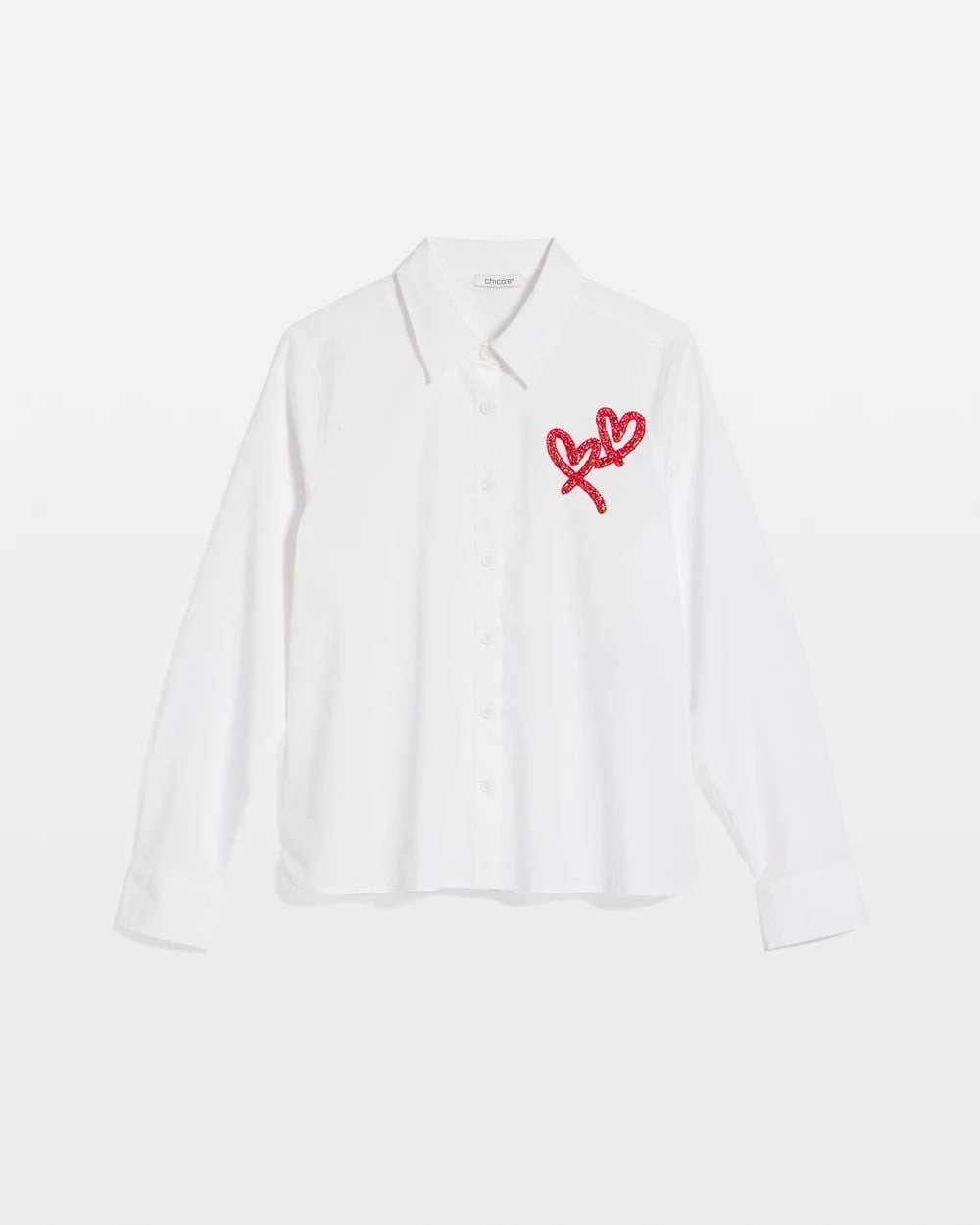 Chico's Discount Alabaster Crystal Heart Poplin Shirt