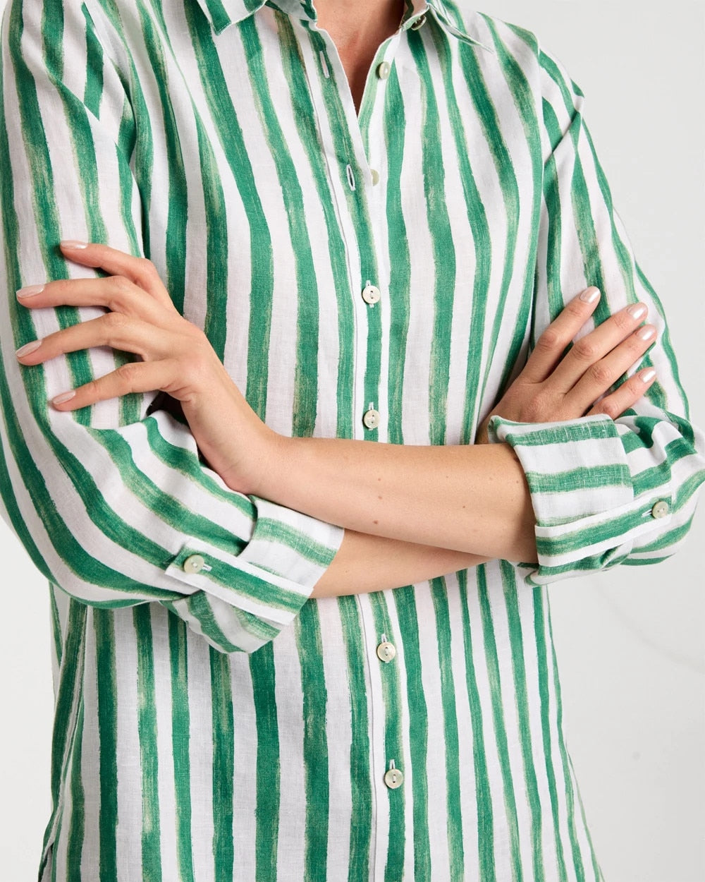 Chico's Outlet Hunter Green No Iron™ Striped Linen Tunic