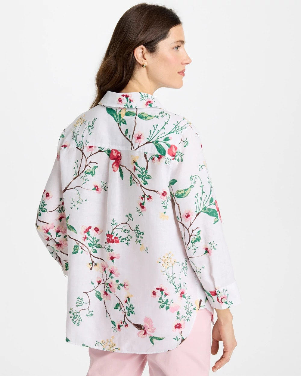 Chico's For Sale Hot Honeysuckle No Iron™ Kyoto Bloom Linen Shirt