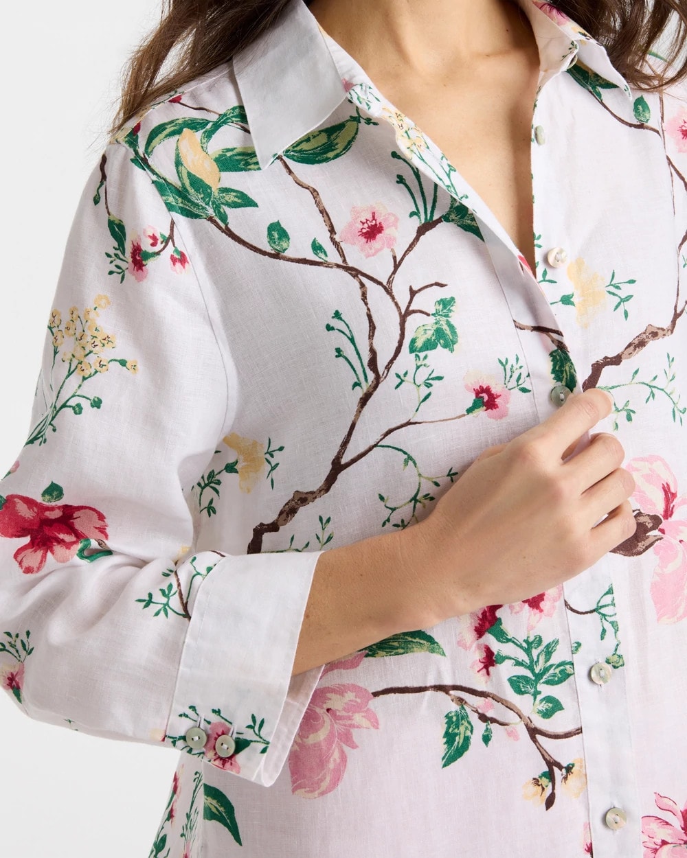 Chico's For Sale Hot Honeysuckle No Iron™ Kyoto Bloom Linen Shirt
