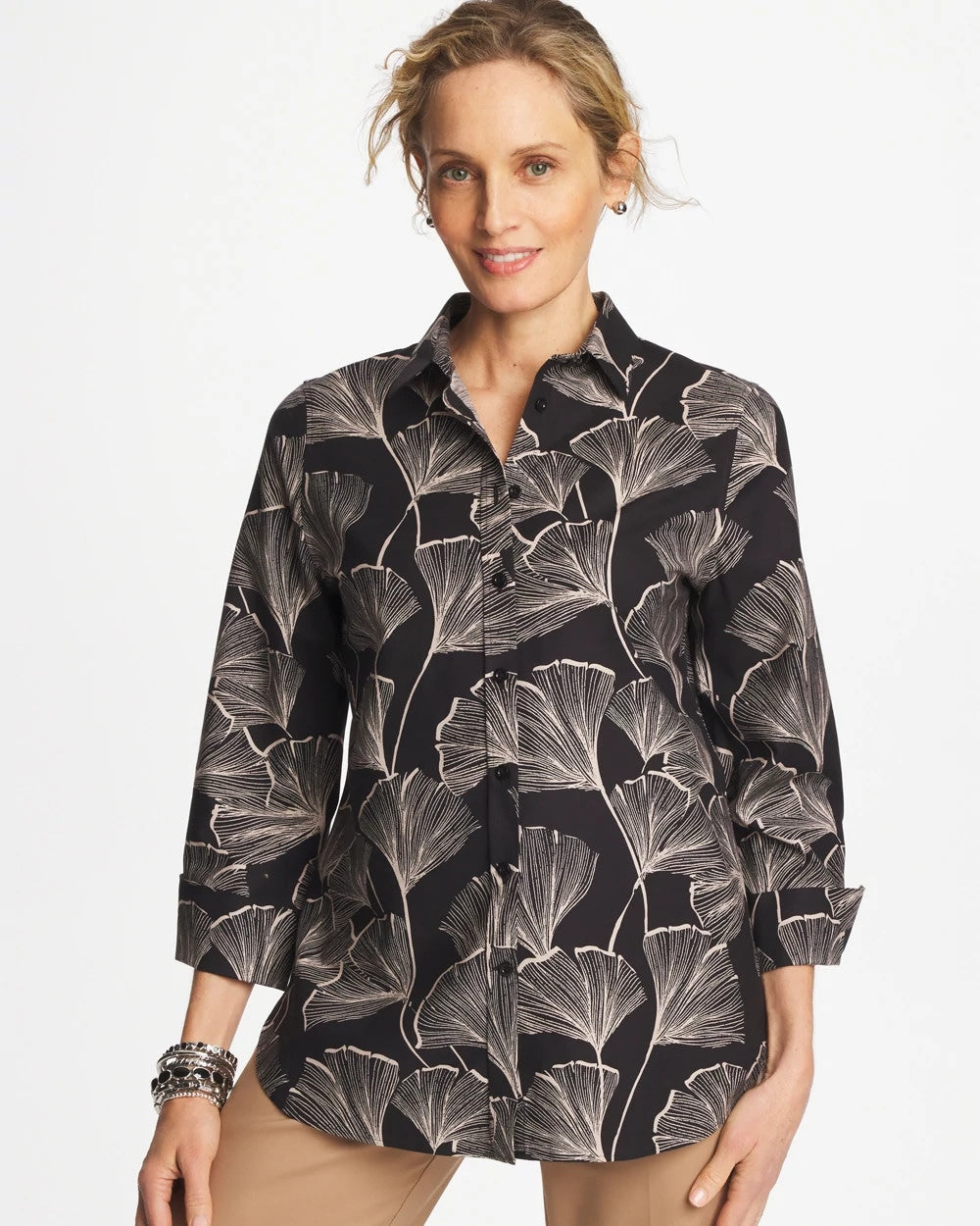 Chico's Online Black No Iron™ Stretch Ginkgo Glory Shirt