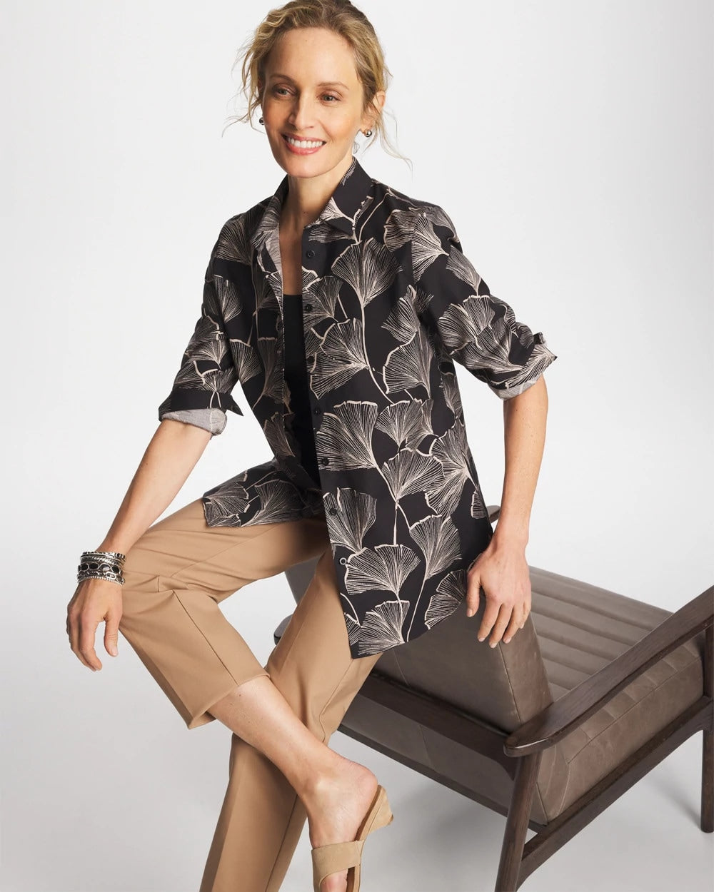 Chico's Online Black No Iron™ Stretch Ginkgo Glory Shirt