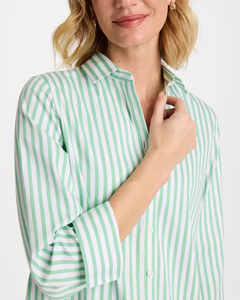Chico's Sale Peppermint Green No Iron™ Striped Stretch Shirt