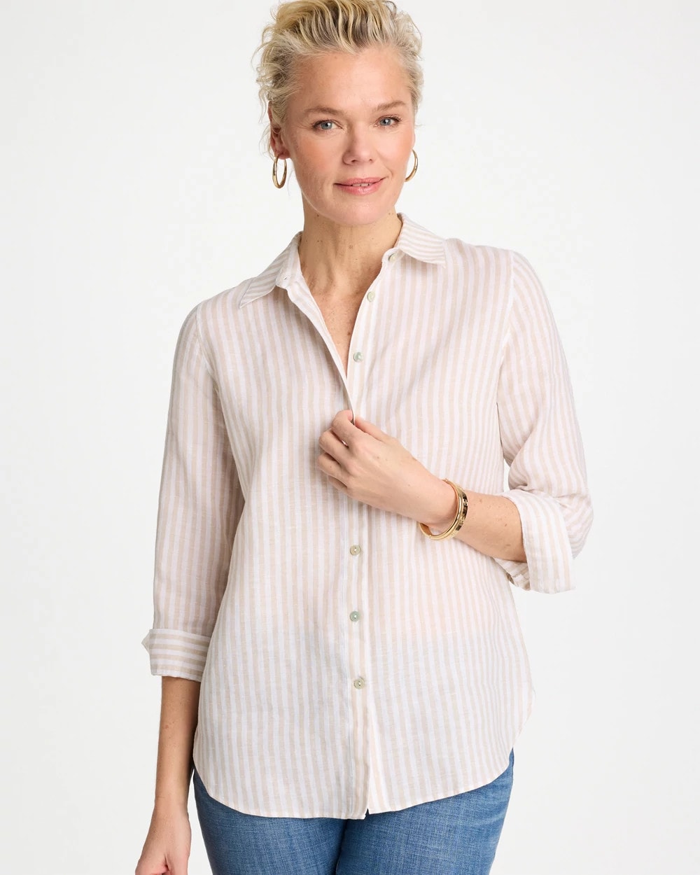 Chico's On Sale Oatmeal No Iron™ Striped Linen Shirt