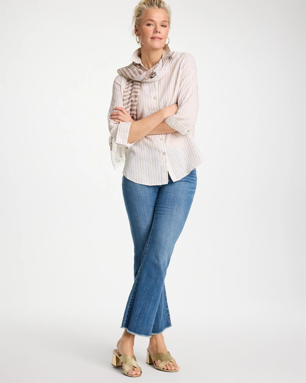 Chico's On Sale Oatmeal No Iron™ Striped Linen Shirt