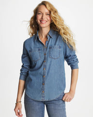 Chico's For Sale Allegro Indigo Classic Collared Tencel Shirt