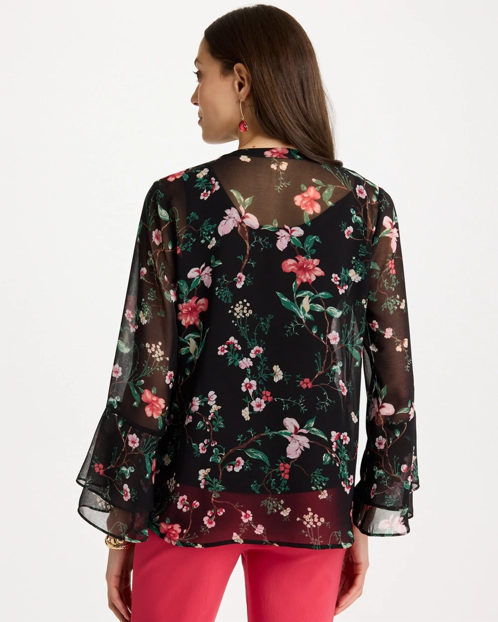 Chico's Online Black Georgette Ruffled Cuff Blouse