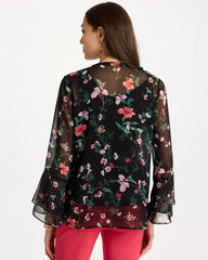 Chico's Online Black Georgette Ruffled Cuff Blouse