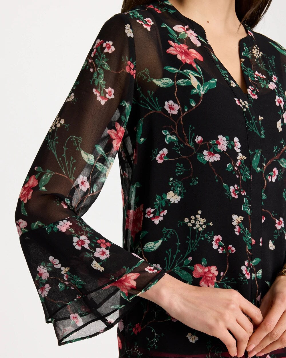 Chico's Online Black Georgette Ruffled Cuff Blouse