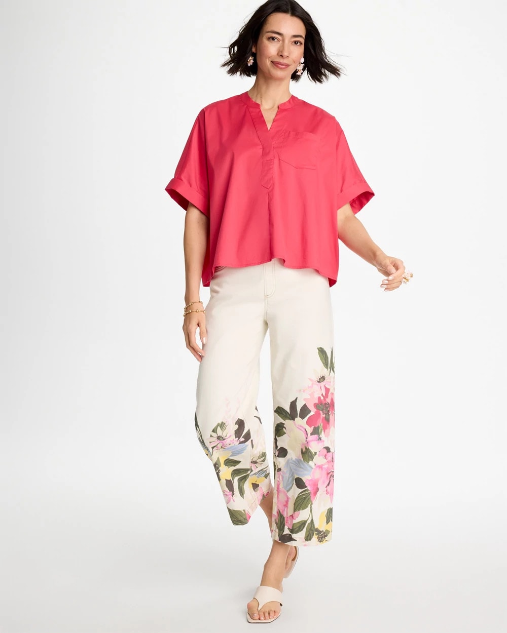Chico's Sale Hot Honeysuckle Poplin Popover Dolman Top