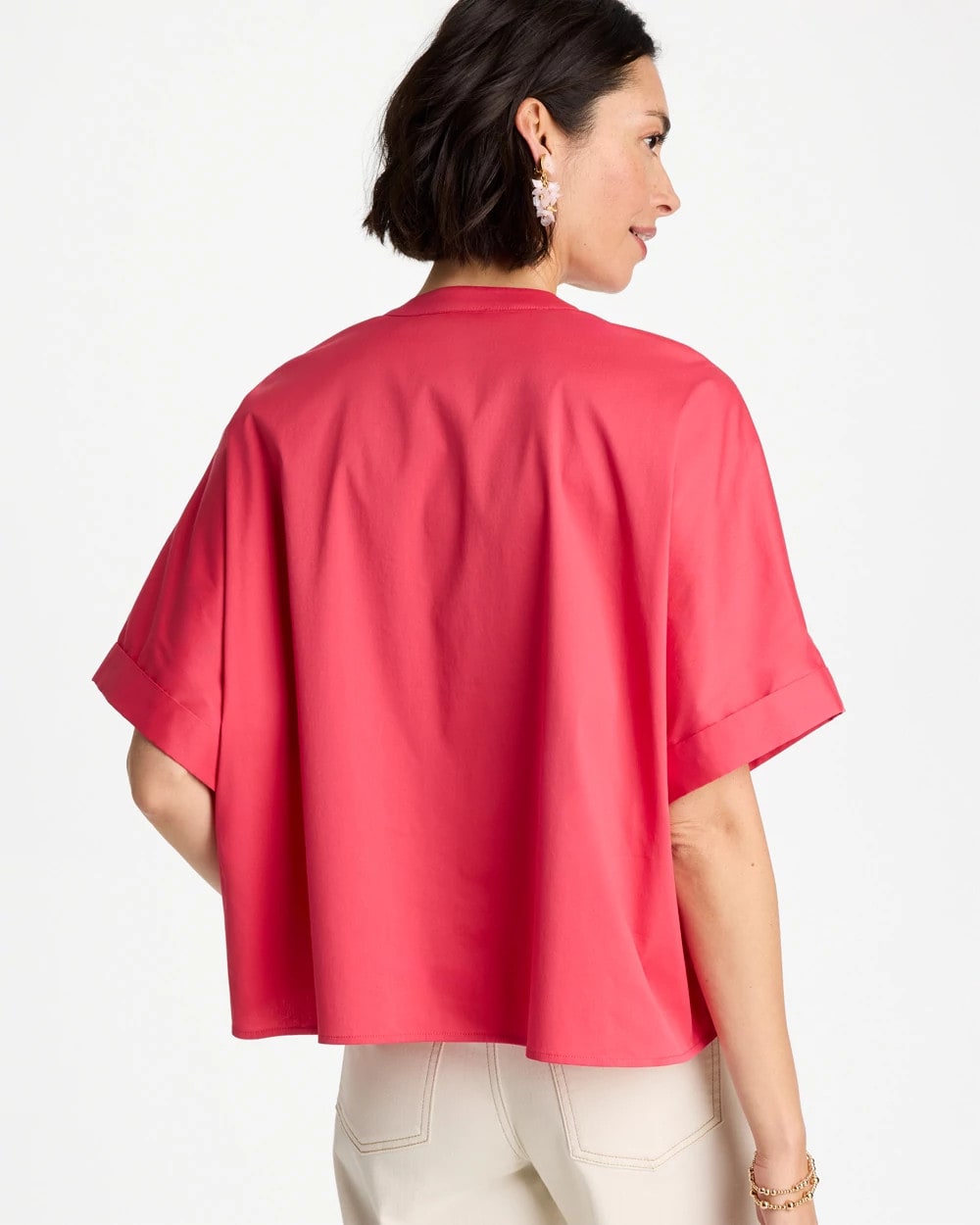 Chico's Sale Hot Honeysuckle Poplin Popover Dolman Top