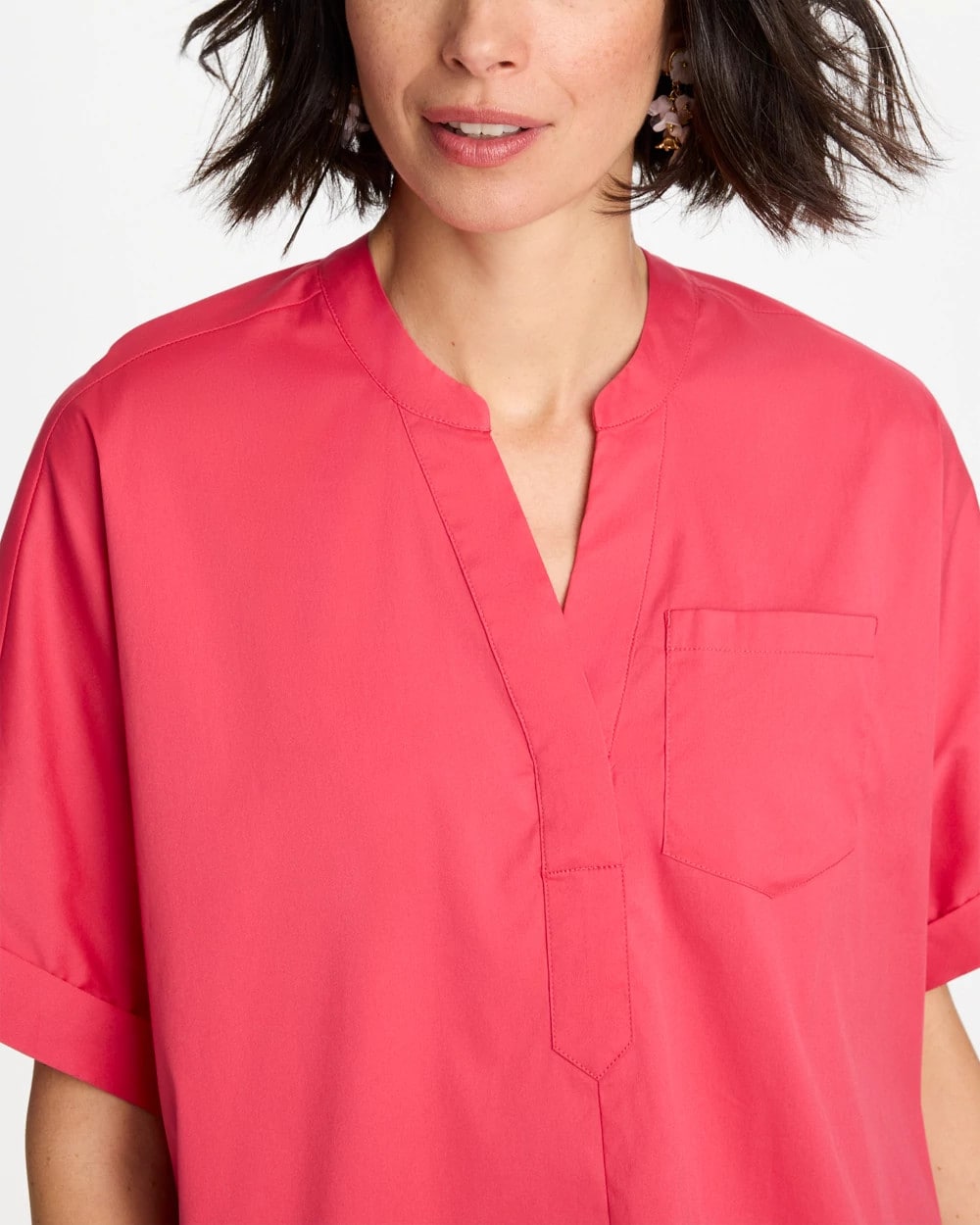 Chico's Sale Hot Honeysuckle Poplin Popover Dolman Top