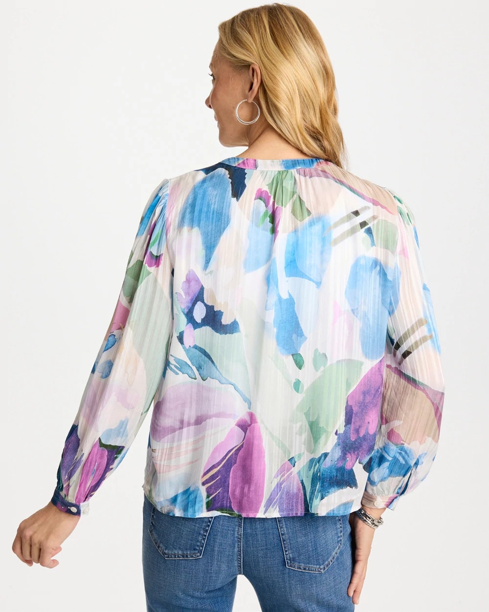 Chico's For Sale Passport Blue Blur Geo Button Front Blouse