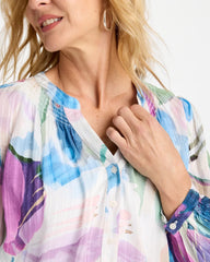 Chico's For Sale Passport Blue Blur Geo Button Front Blouse