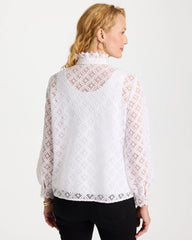 Chico's Sale Alabaster Lace Ruffle Neck Blouse