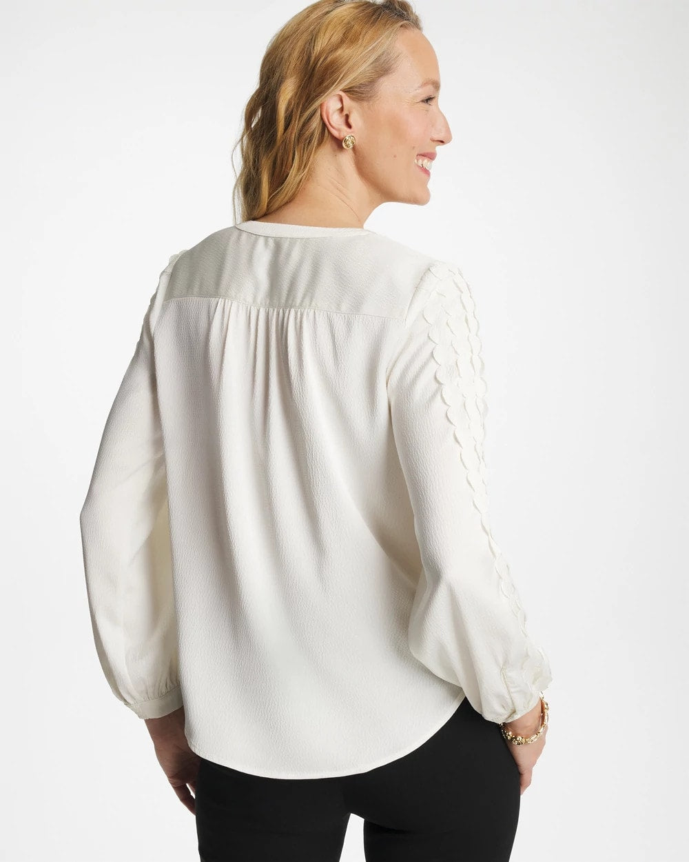Chico's Outlet Ecru Laser Cut Crinkle Blouse