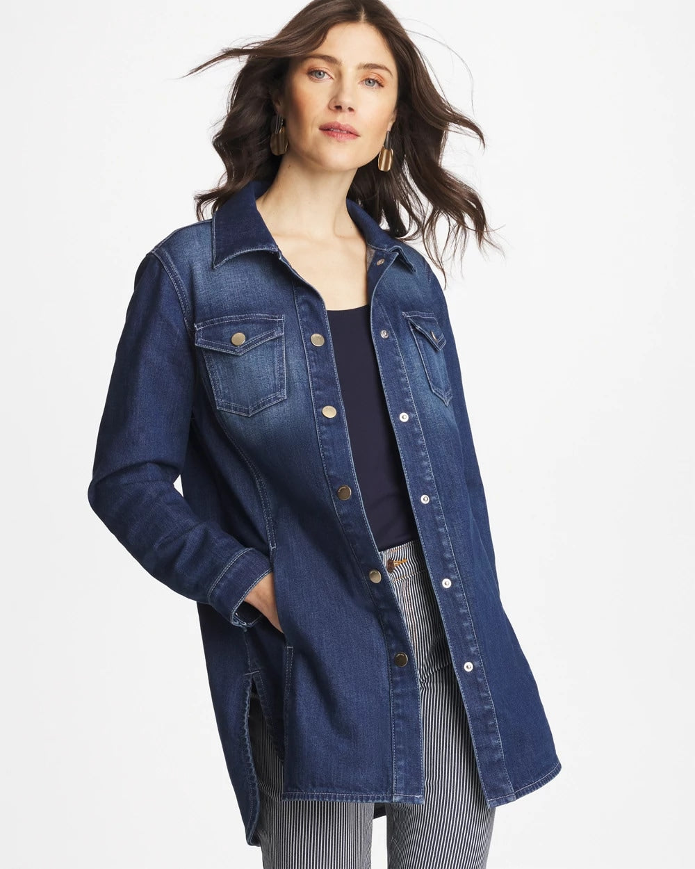 Chico's On Sale Rome Indigo Button Down Denim Topper