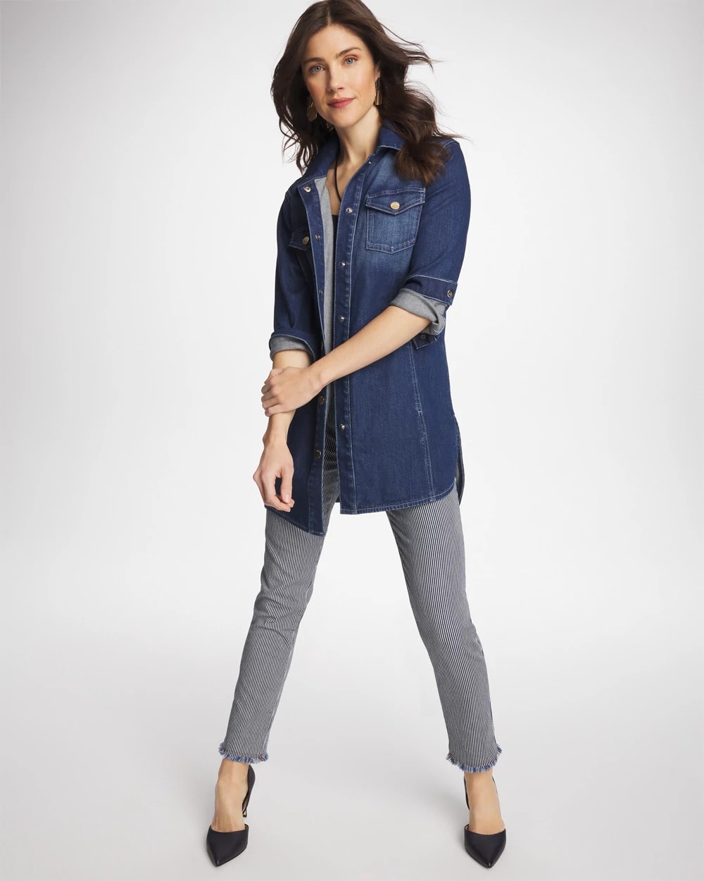 Chico's On Sale Rome Indigo Button Down Denim Topper