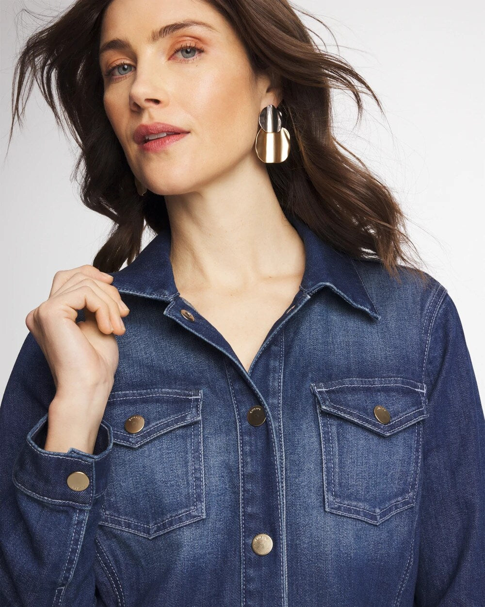 Chico's On Sale Rome Indigo Button Down Denim Topper