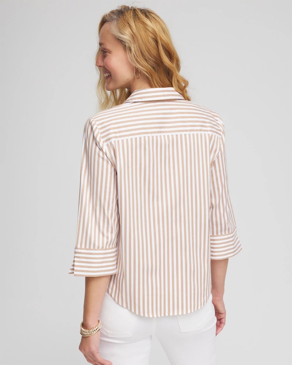 Chico's Online Creme Coffee Striped Poplin Tie-Front Top