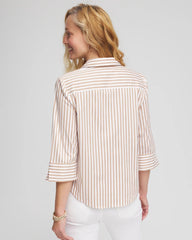 Chico's Online Creme Coffee Striped Poplin Tie-Front Top