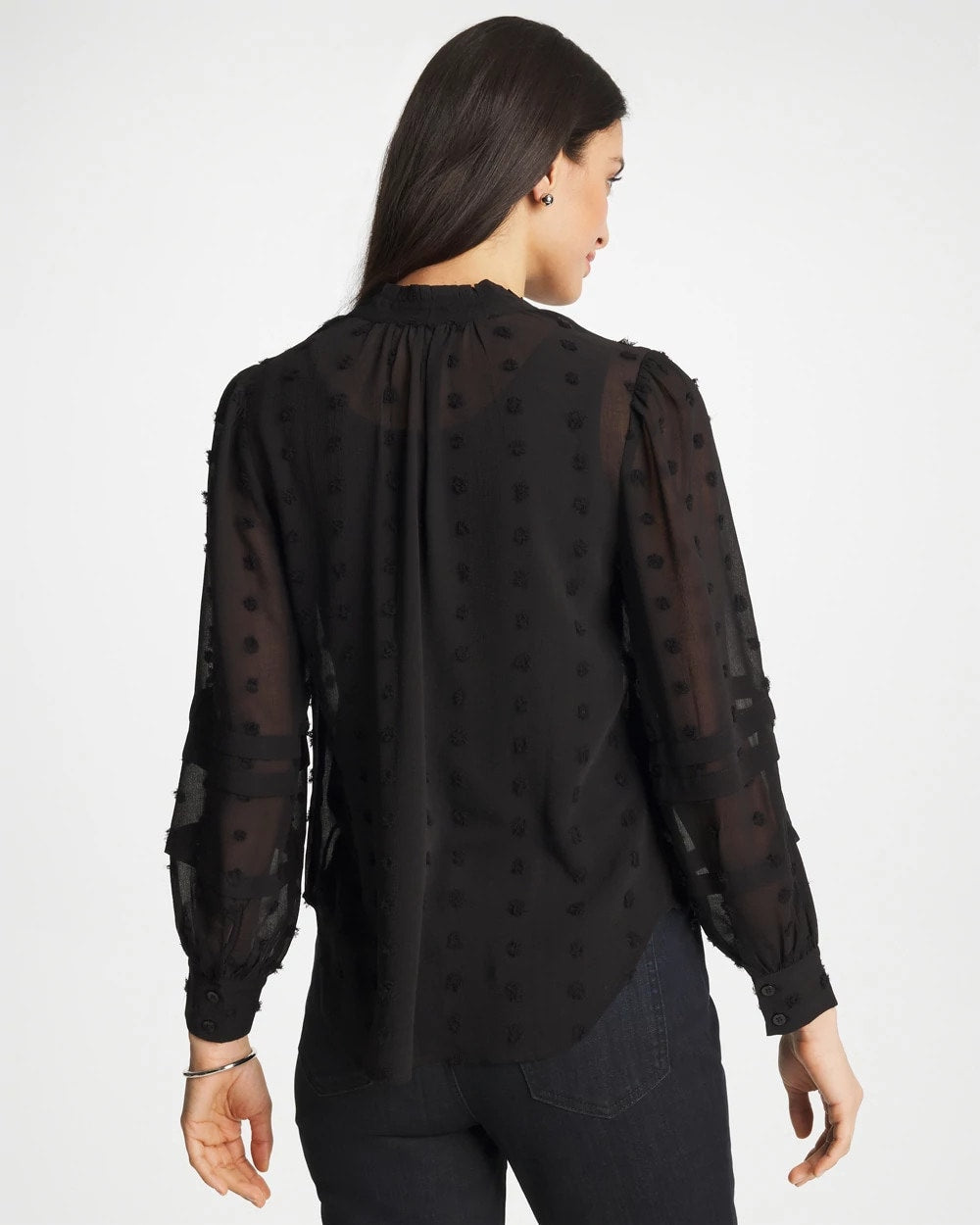 Chico's Discount Black 3D Dot Jacquard Chiffon Blouse
