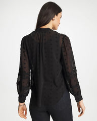 Chico's Discount Black 3D Dot Jacquard Chiffon Blouse